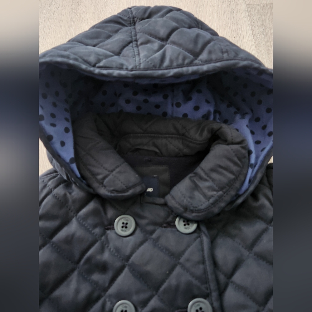 GAP Navy Quilted Hooded Kids Coat - Picture 3 of 7